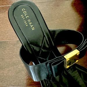 Stylish Cole Haan Shoes - Size 9 - Black with Gold Metal Pedal